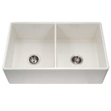 Hamat - CHE-3320DHA-BQ - Apron-Front Fireclay Double Bowl Kitchen Sink, Biscuit