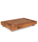 John Boos CHY-1812175-SSF Block Cherry Wood End Grain Butcher Cutting Board with Juice Groove and Stainless Steel Feet, 18 Inches x 12 1.75 18X12X1.75 CHY-END GR-NON REV-GRV-