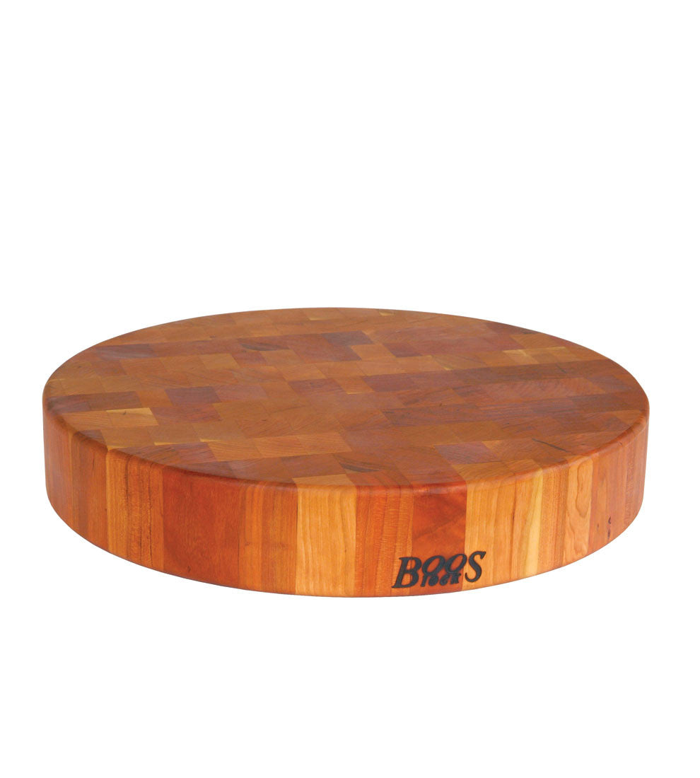 John Boos CHY-CCB183-R Large Cherry Wood Cutting Board for Kitchen Prep 18 Inches, 3 Inches Thick Reversible End Grain Round Charcuterie Block 18DIAX3 CHY-END GR-NON REV-CHOP BL