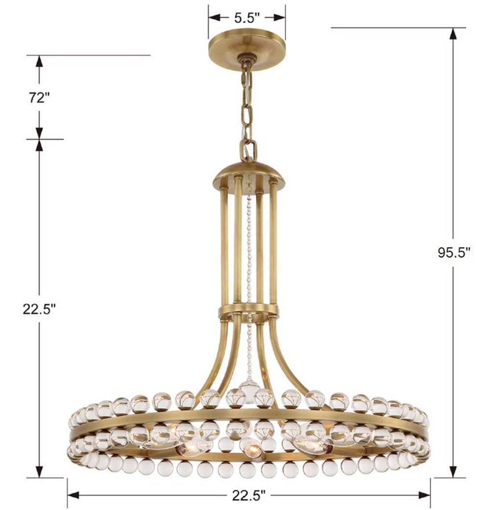 Clover 8 Light Aged Brass Chandelier CLO-8898-AG