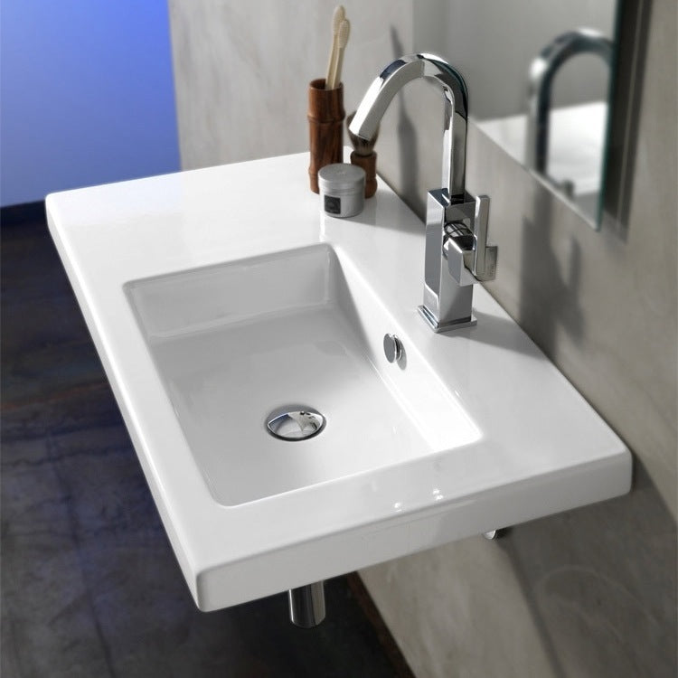 Rectangular White Ceramic Wall Mounted or Drop In Sink