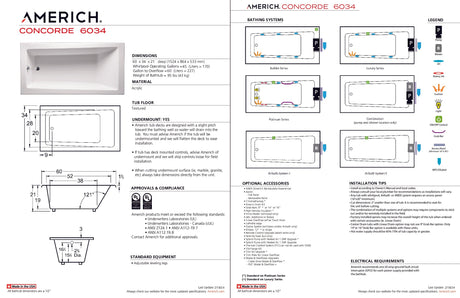 Americh CN6634TA5-BI Concorde 6634 - Tub Only / Airbath 5 - Biscuit