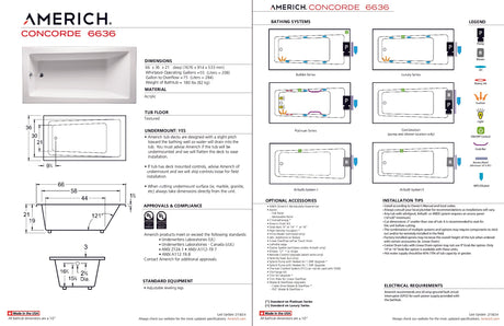 Americh CN6636TA5-BI Concorde 6636 - Tub Only / Airbath 5 - Biscuit