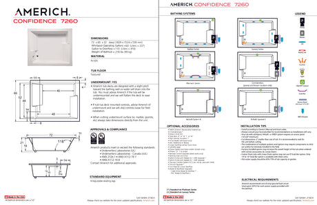 Americh CF7260TA5-BI Confidence 7260 - Tub Only / Airbath 5 - Biscuit