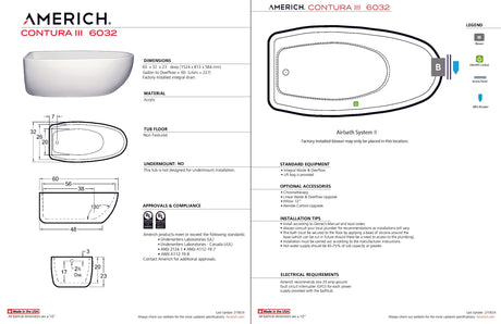 Americh CO6032T3-WH Contura III 6032 - Tub Only - White