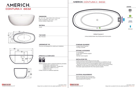 Americh CO6632T2-WH Contura II 6632 - Tub Only - White