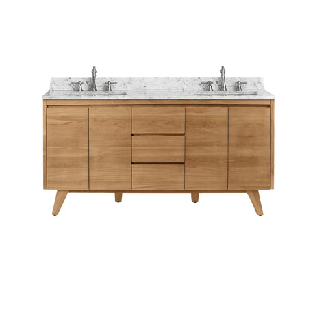 Avanity Coventry 61 in. Vanity Combo in Natural Teak with Carrara White Marble Top