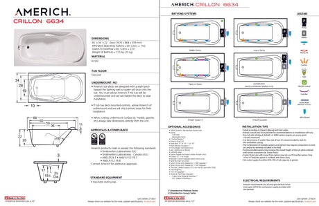 Americh CR6634TA5-BI Crillon 6634 - Tub Only / Airbath 5 - Biscuit