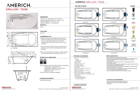 Americh CR7236TA5-BI Crillon 7236 - Tub Only / Airbath 5 - Biscuit