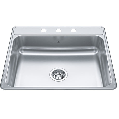 KINDRED CSLA2522-6-3N Creemore 25-in LR x 22-in FB x 6-in DP Drop In Single Bowl 3-Hole Stainless Steel Sink In Commercial Satin Finish