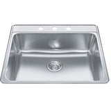 KINDRED CSLA2522-8-3CBN Creemore 25-in LR x 22-in FB x 8-in DP Drop In Single Bowl 3-Hole Stainless Steel Kitchen Sink In Commercial Satin Finish