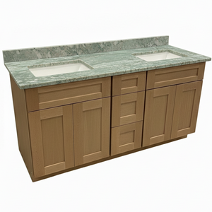CabTec Sturbridge 60-Inch Bathroom Vanity in Caramel Stained withMSI  Costa Esmeralda Quartz Top – Ready to Install