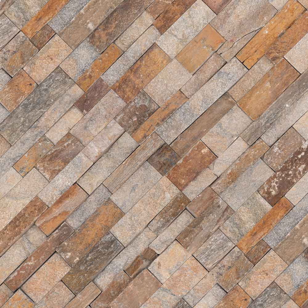 Canyon creek splitface ledger panel 6X24 natural quartzite wall tile LPNLQCANCRE624 product shot angle  view