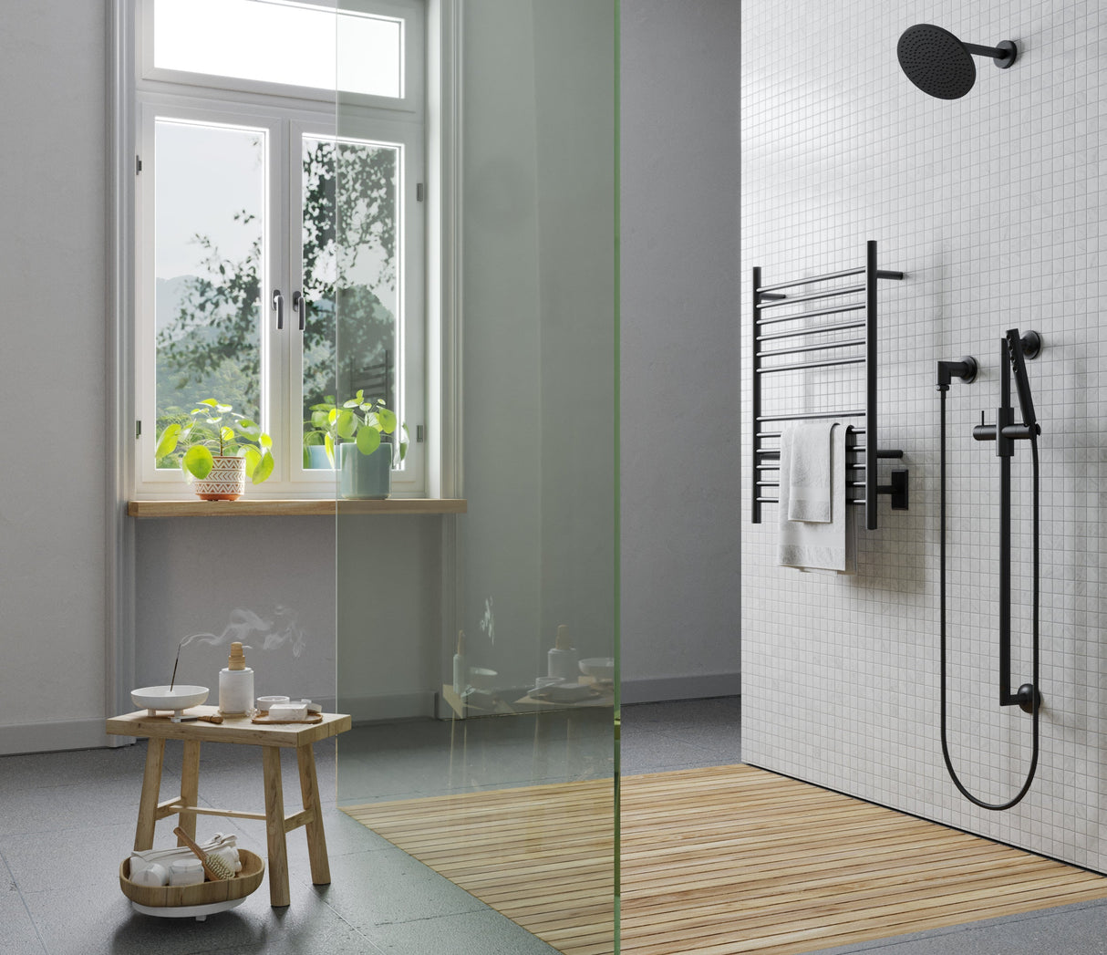 Amba Products Cape Model Cape2332 Straight 12-Bar Hardwired & Plug-in Combo Towel Warmer - 4.625 x 23.875 x 31.5 in. - Matte Black Finish