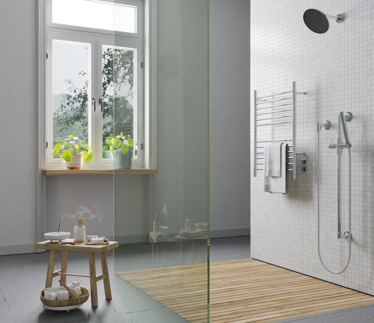 Amba Products Cape Model Cape2332 Straight 12-Bar Hardwired & Plug-in Combo Towel Warmer - 4.625 x 23.875 x 31.5 in. - Polished Finish