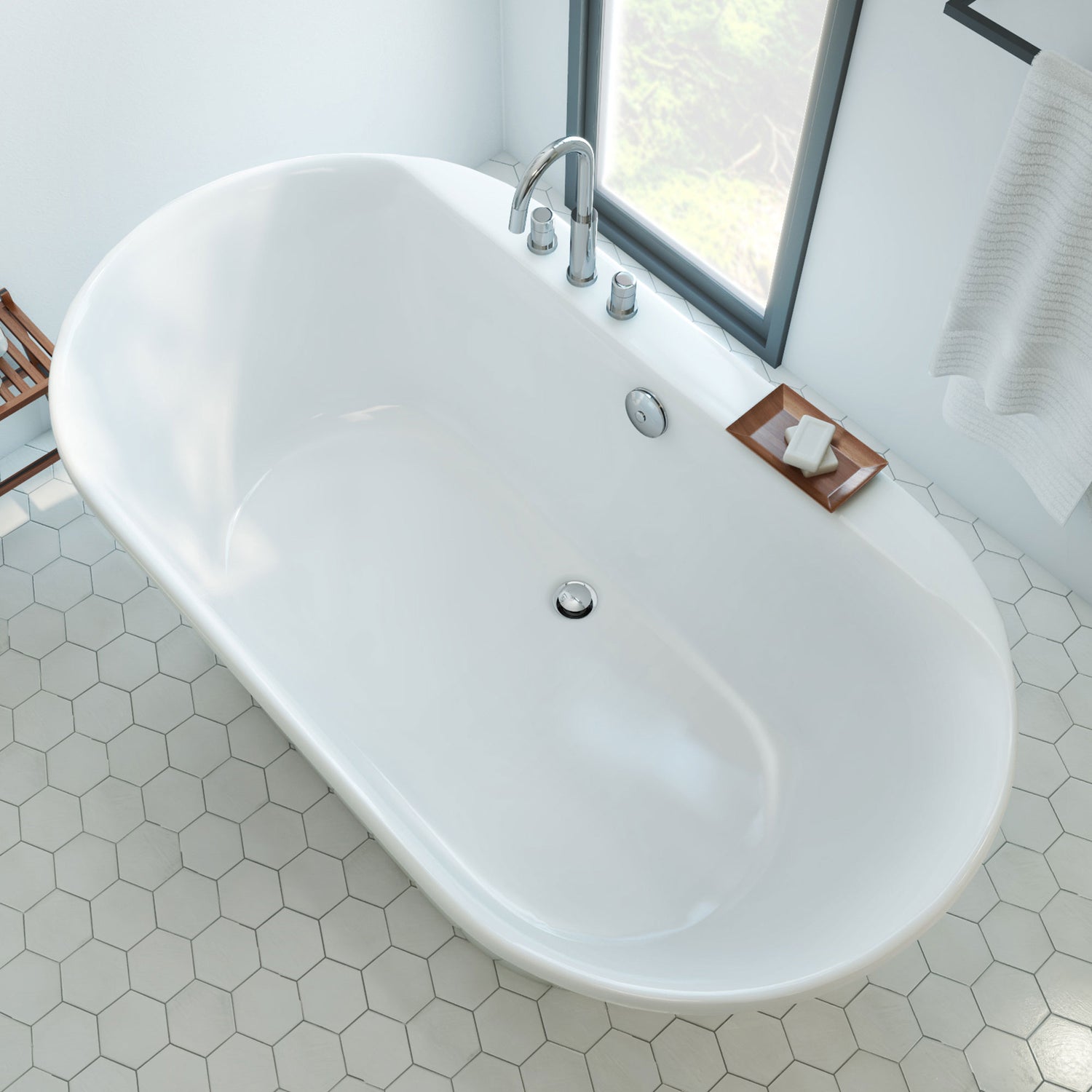 DreamLine Caribbean 66 in. L x 23 in. H White Acrylic Freestanding Bathtub