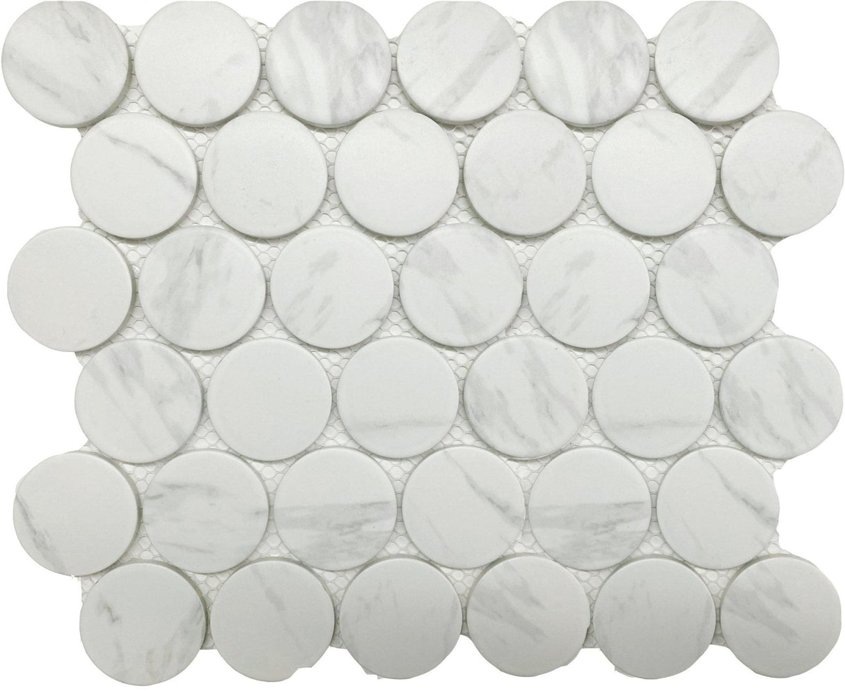Roca Tile Usa Inc United States Ceramic Tile Cc Mosaics Plus+ Ii Matte Carrara 2 Inch Dot Porcelain Mosaics. Ufcc166-12Mt 1 Sheet = .87 Sq. Ft.