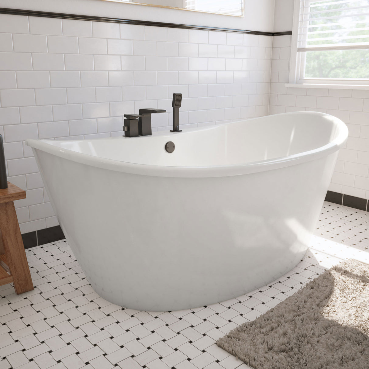 DreamLine Caspian 66 in. L x 27 in. H White Acrylic Freestanding Bathtub