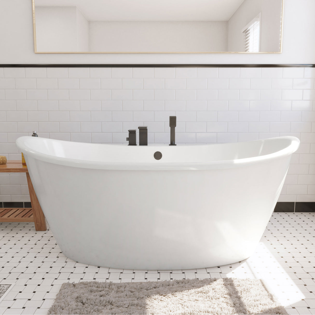 DreamLine Caspian 66 in. L x 27 in. H White Acrylic Freestanding Bathtub