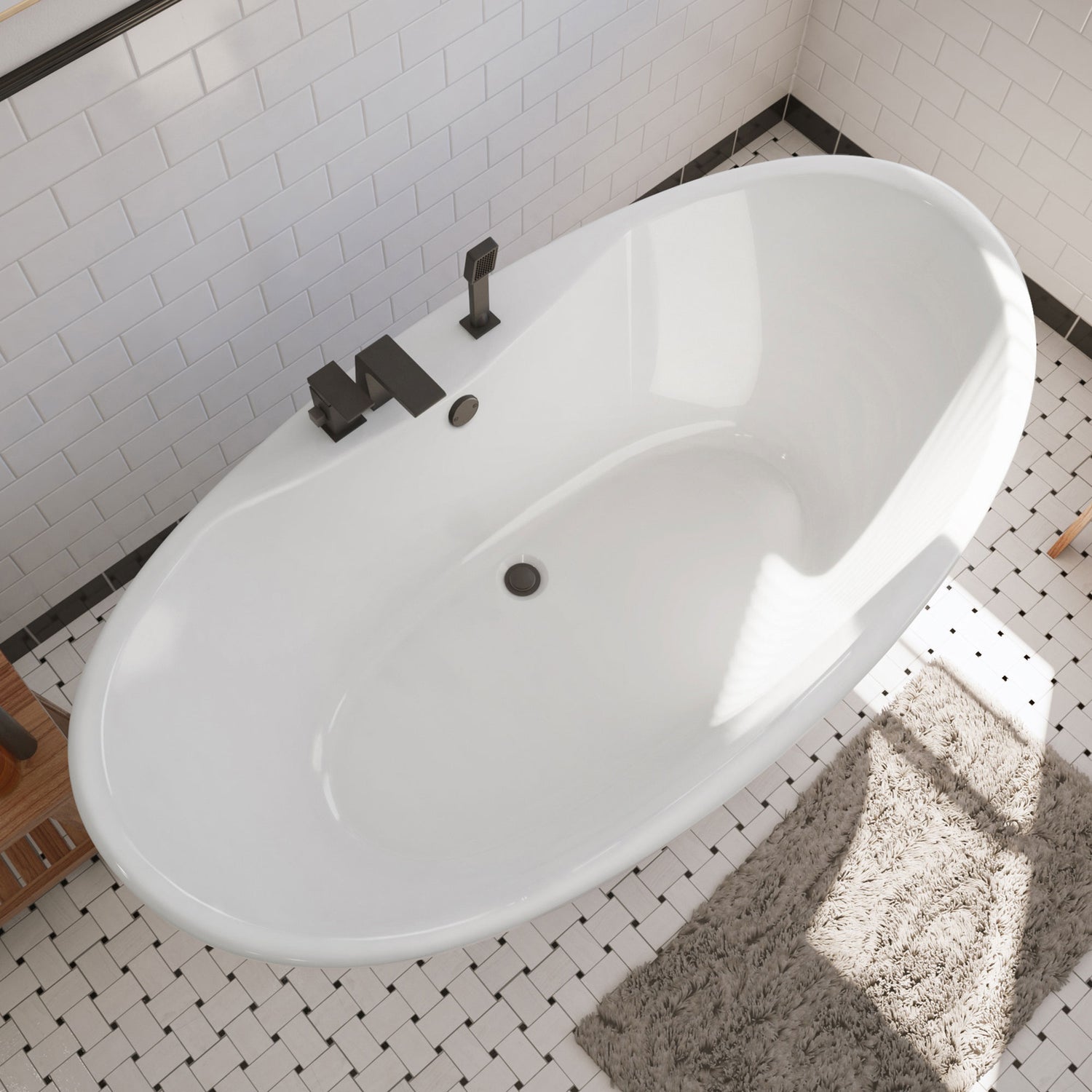 DreamLine Caspian 66 in. L x 27 in. H White Acrylic Freestanding Bathtub