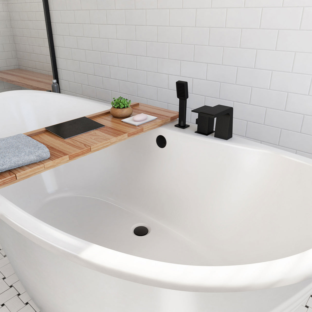 DreamLine Caspian 66 in. L x 27 in. H White Acrylic Freestanding Bathtub