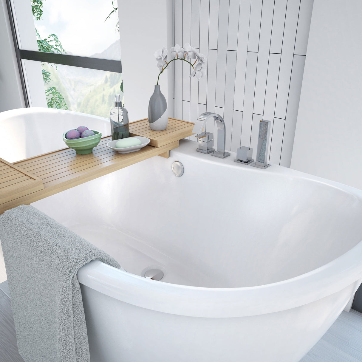 DreamLine Caspian 60 in. L x 27 in. H White Acrylic Freestanding Bathtub