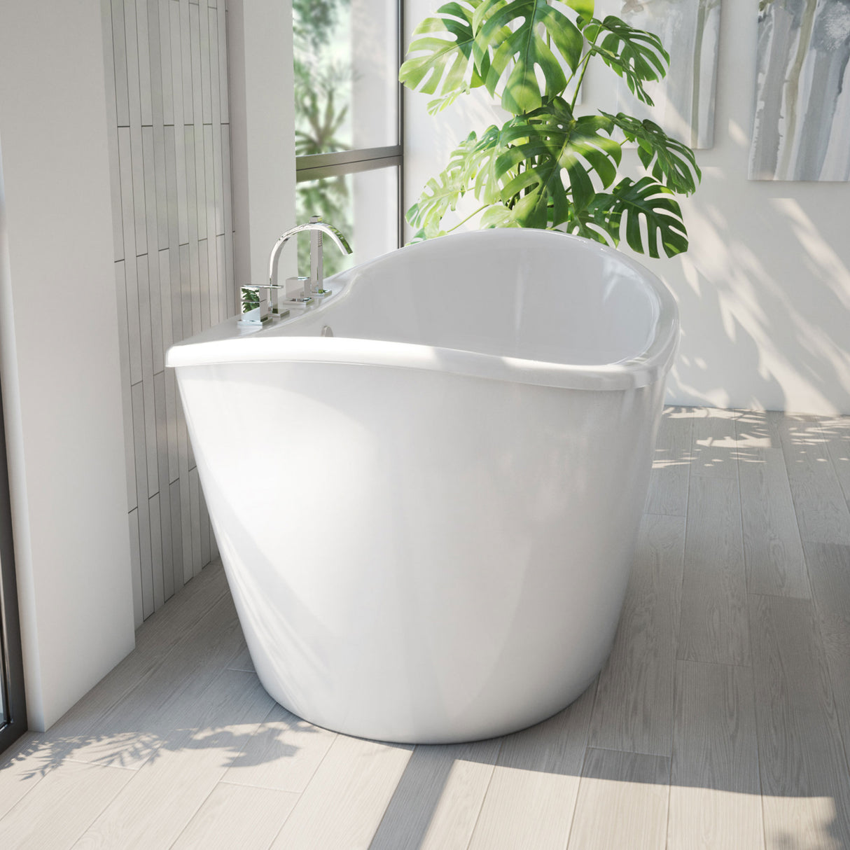 DreamLine Caspian 60 in. L x 27 in. H White Acrylic Freestanding Bathtub
