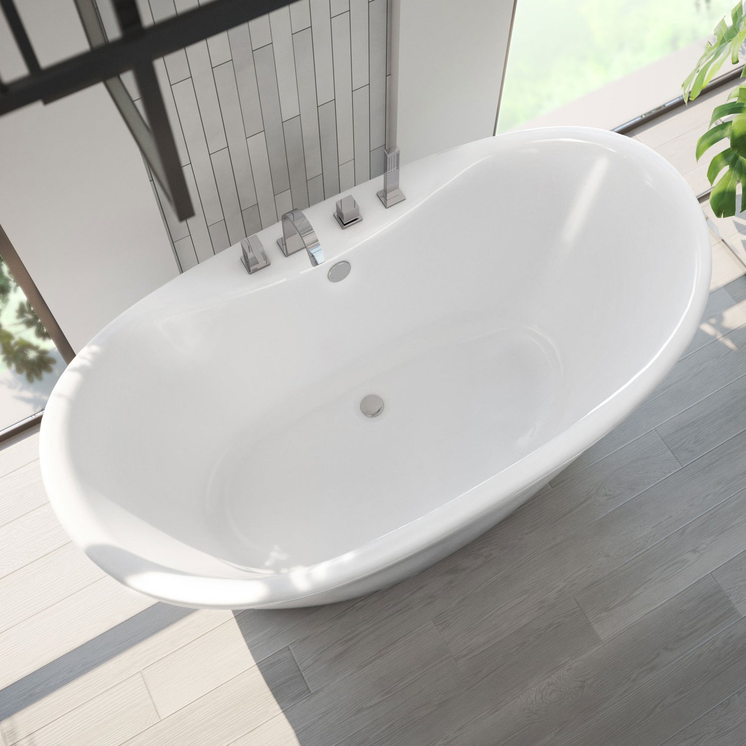 DreamLine Caspian 60 in. L x 27 in. H White Acrylic Freestanding Bathtub