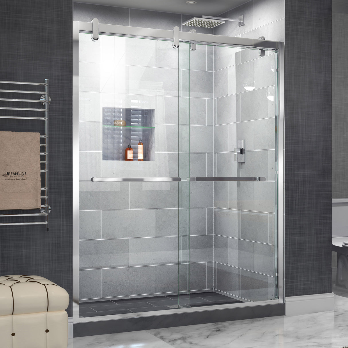 DreamLine Cavalier 56-60 in. W x 77 3/8 in. H Semi-Frameless Bypass Sliding Shower Door in Polished Stainless Steel