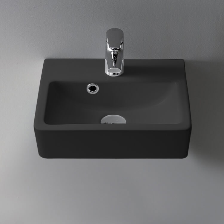 Small Matte Black Ceramic Wall Mounted or Vessel Sink