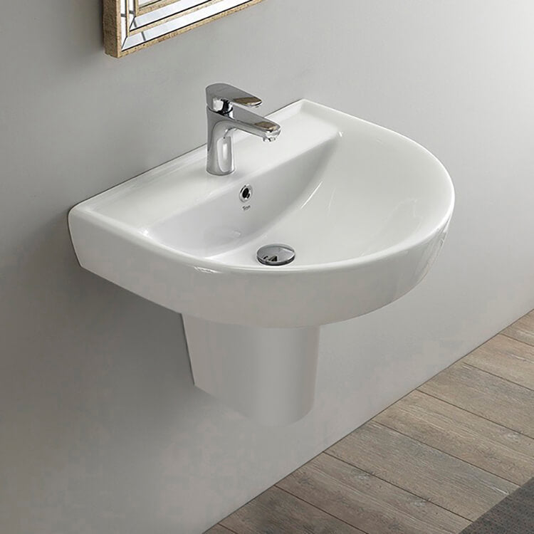 Round White Ceramic Semi-Pedestal Sink
