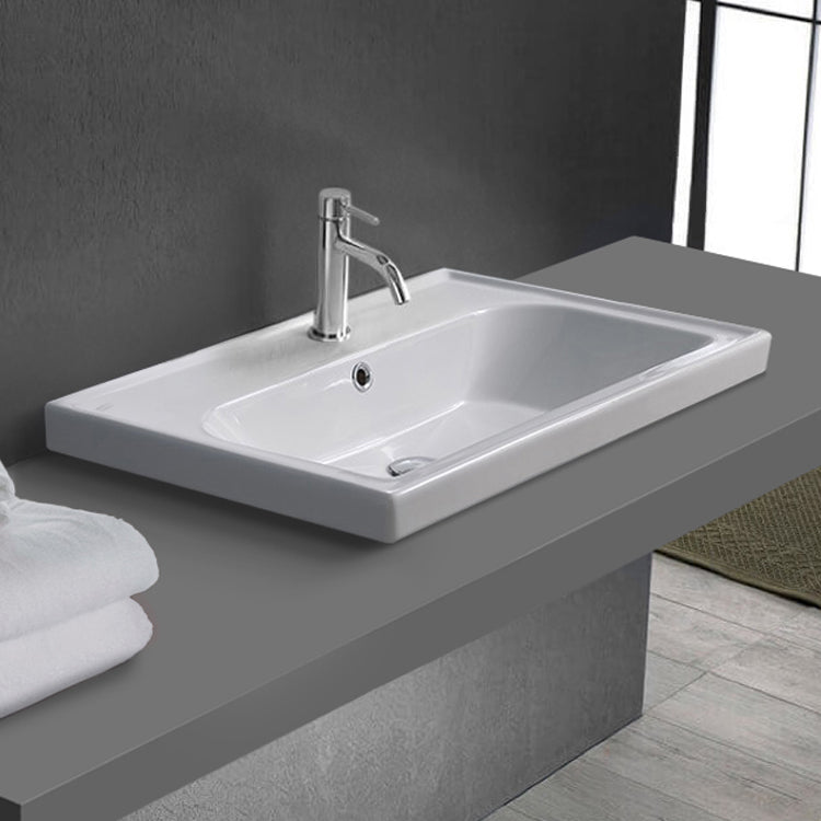 Drop In Sink in Ceramic, Modern, Rectangular