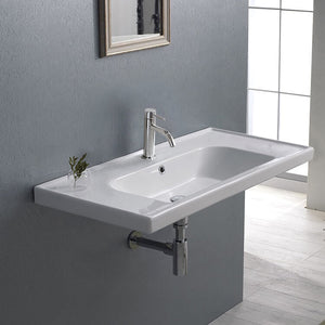 Rectangle White Ceramic Wall Mounted or Drop In Sink
