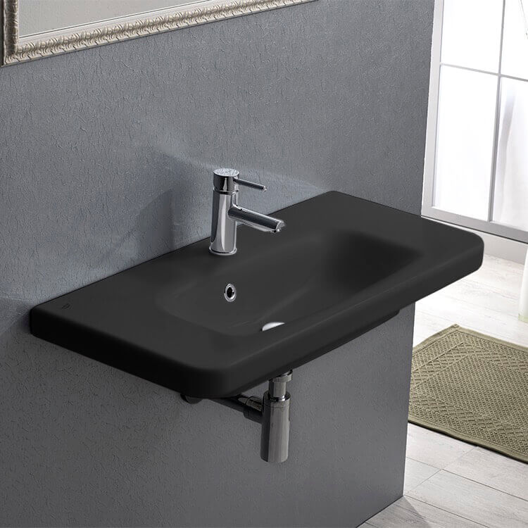 Rectangle Matte Black Ceramic Wall Mounted Sink or Drop In Sink
