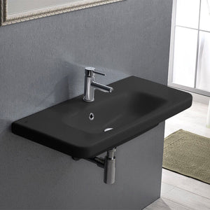Rectangle Matte Black Ceramic Wall Mounted Sink or Drop In Sink