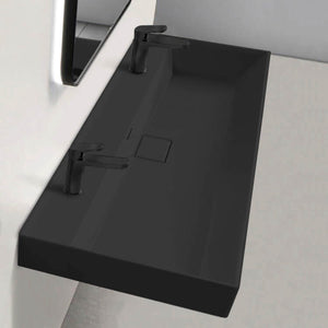 Trough Matte Black Ceramic Wall Mounted or Drop In Sink
