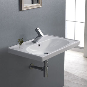 Rectangular White Ceramic Wall Mounted or Drop In Bathroom Sink