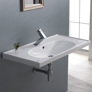 Rectangular White Ceramic Wall Mounted or Drop In Bathroom Sink
