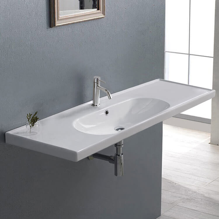 Rectangular White Ceramic Wall Mounted or Drop In Bathroom Sink