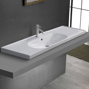 Drop In Bathroom Sink, White Ceramic, With Counter Space