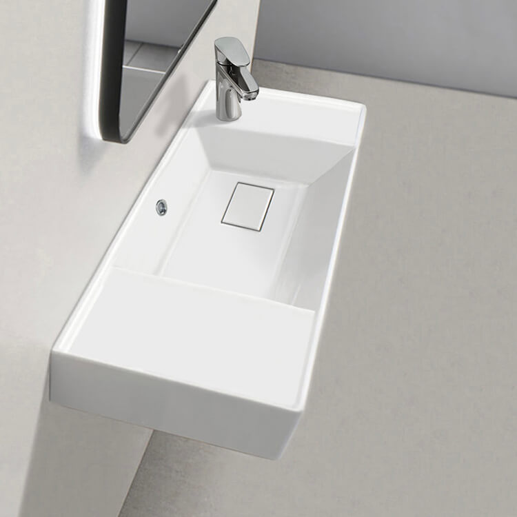 Rectangular White Ceramic Wall Mounted or Drop In Sink