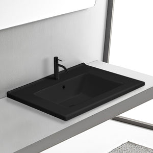 Matte Black Ceramic Drop In Bathroom Sink, Rectangular