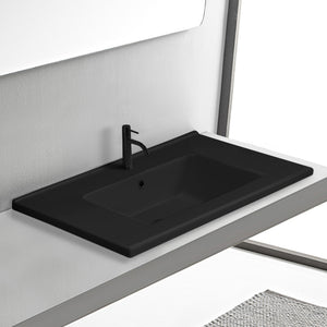 Matte Black Drop In Bathroom Sink With Counter Space, Ceramic, Rectangular