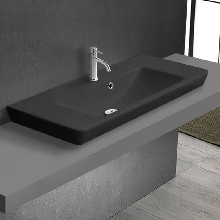 Drop In Sink in Matte Black Ceramic, Modern, Rectangular