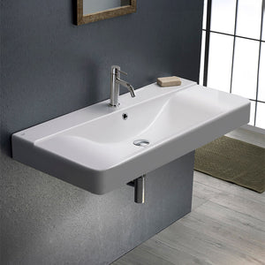 Rectangular White Ceramic Wall Mounted or Drop In Bathroom Sink
