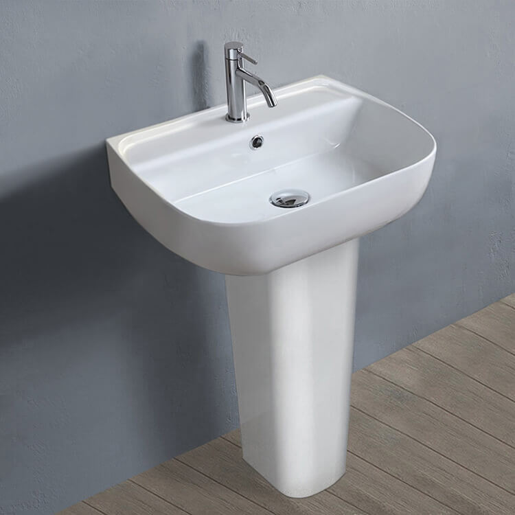 Rectangular White Ceramic Pedestal Sink