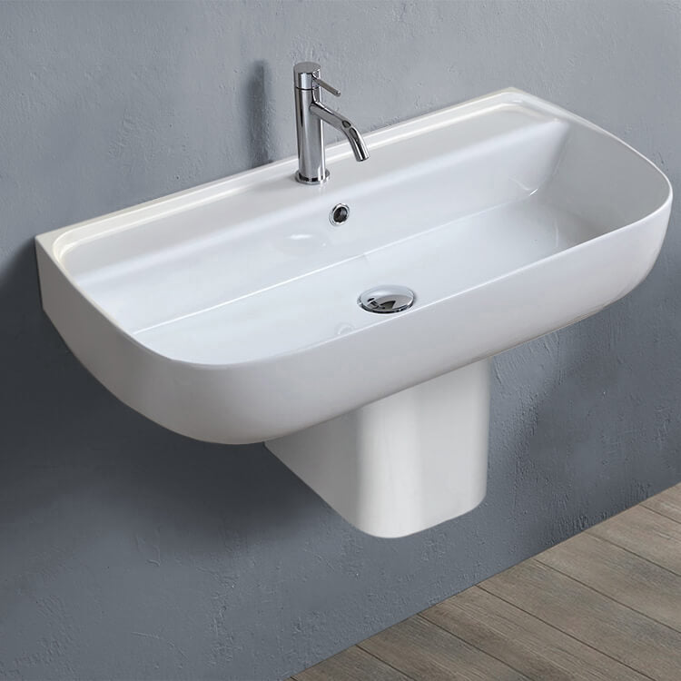 Rectangular White Ceramic Semi-Pedestal Sink