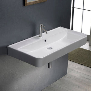 Rectangle White Ceramic Wall Mounted or Drop In Sink