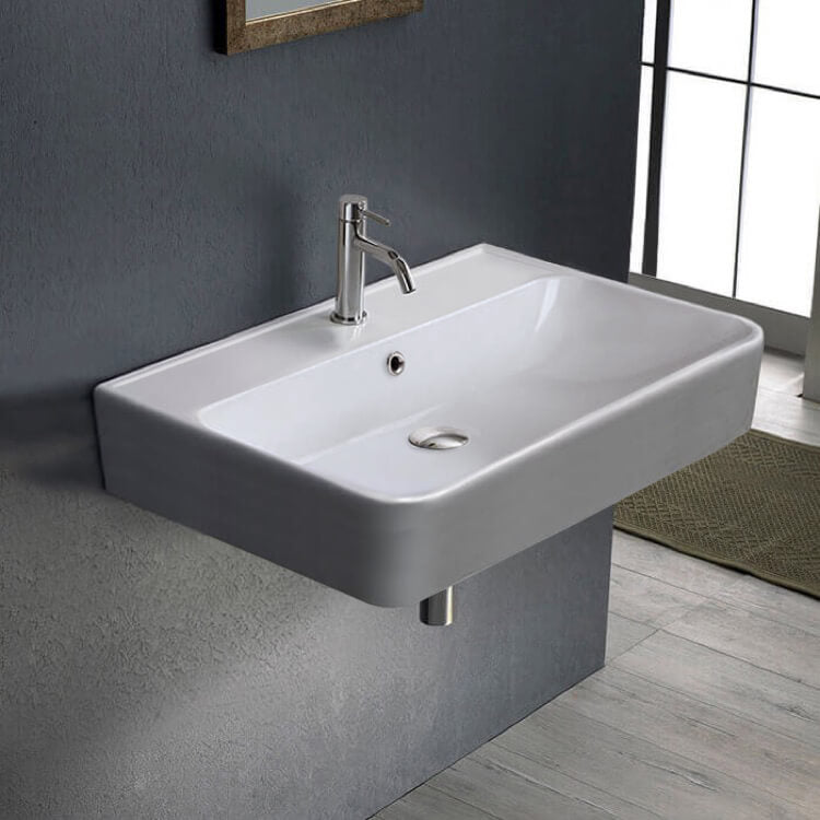 Rectangle White Ceramic Wall Mounted or Drop In Sink