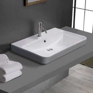Drop In Bathroom Sink, White Ceramic, Rectangular